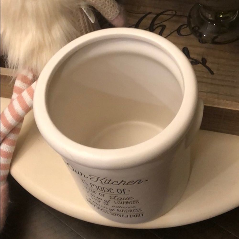 NWT Our Kitchen Utensil White Off Cream Ceramic Inspirational Container Crock - Picture 3 of 4
